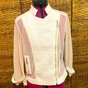 NWOT Alberto Makali designer cream mixed media mesh & tweed full zip jacket L